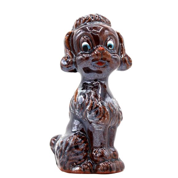 Vintage Japan Brown Poodle Figurine 4.5” Hand Painted Ceramic Redware Terracotta - Picture 1 of 7
